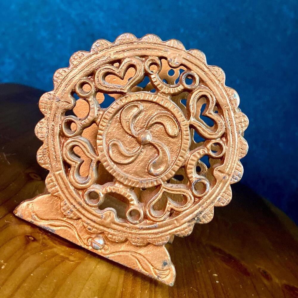 Vintage Copper Metal Bronze Patterned Letter Holder Napkin Holder Tabletop Decor